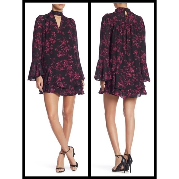 💕PARKER💕 Floral Print Keyhole Ruffle Shift Dress ~ Midnight Fleur Medium M NWT - Picture 1 of 8